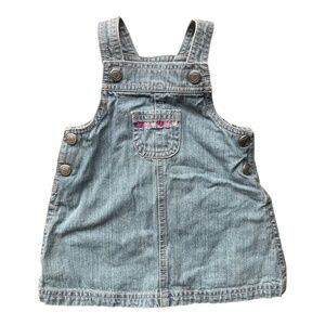 Vintage Denim Overall Dress Heart Motif Embroidered Size 6m